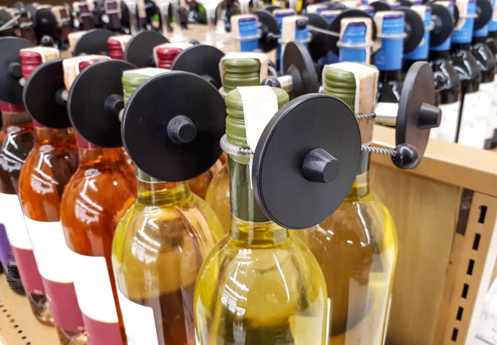 Wine bottles tagged with RFID sensors that alert clerks about an attempted theft